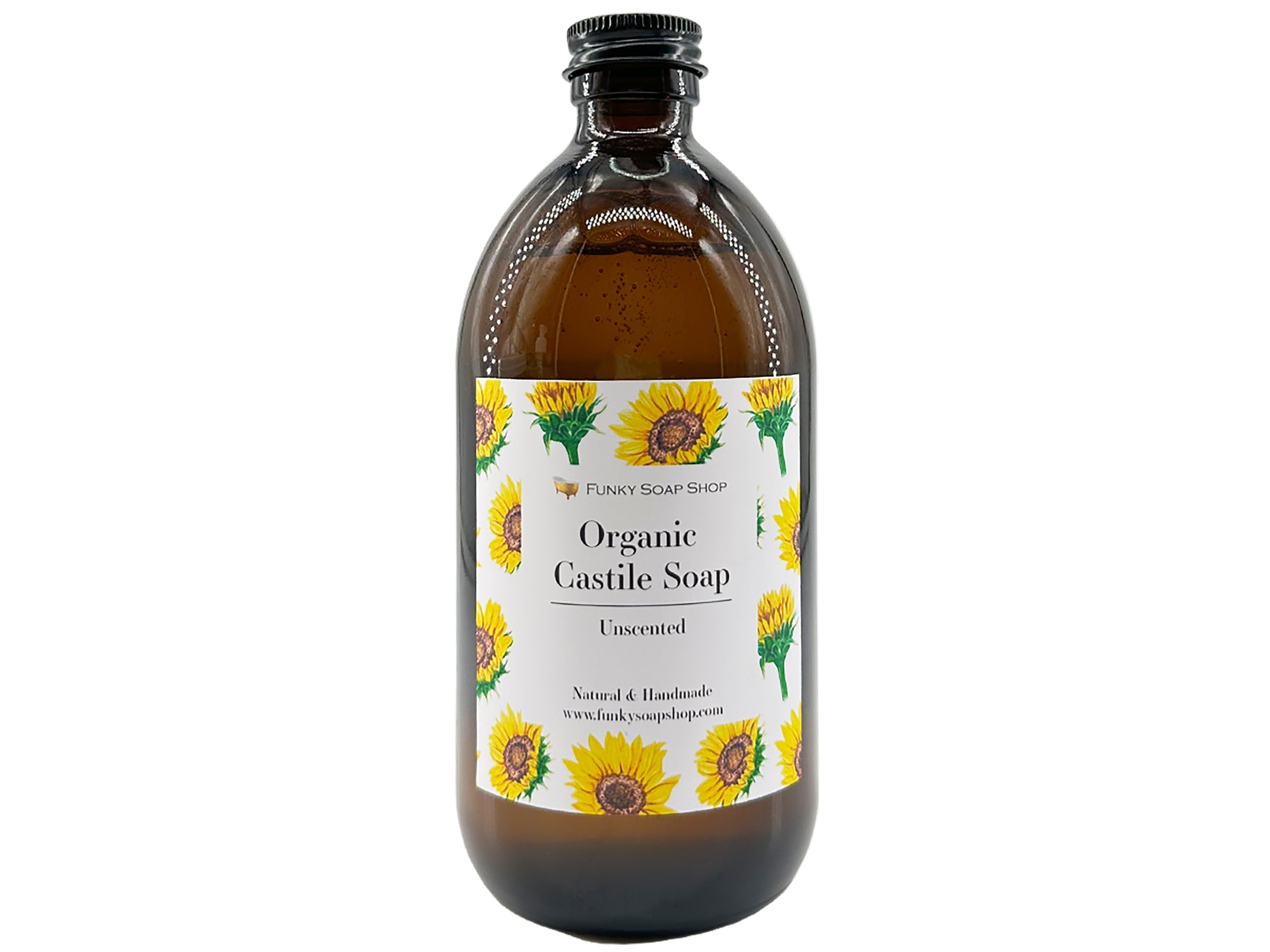 Organic Liquid Castile Soap Unscented, Glass Bottle - Funky Soap Shop