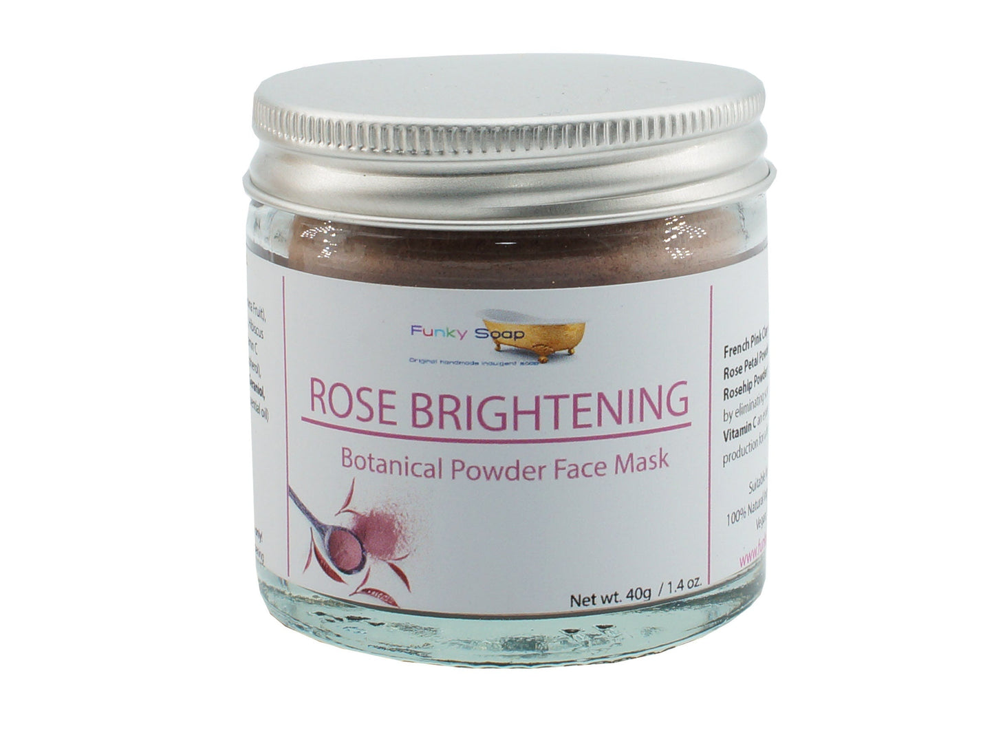 Rose Brightening, Botanical Powder Face Mask, 40g - Funky Soap Shop