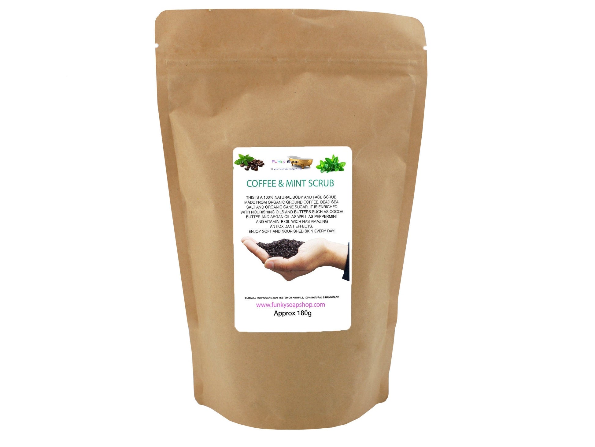 Coffee & Mint Body and Face Scrub, 100% Natural, 180g - Funky Soap Shop