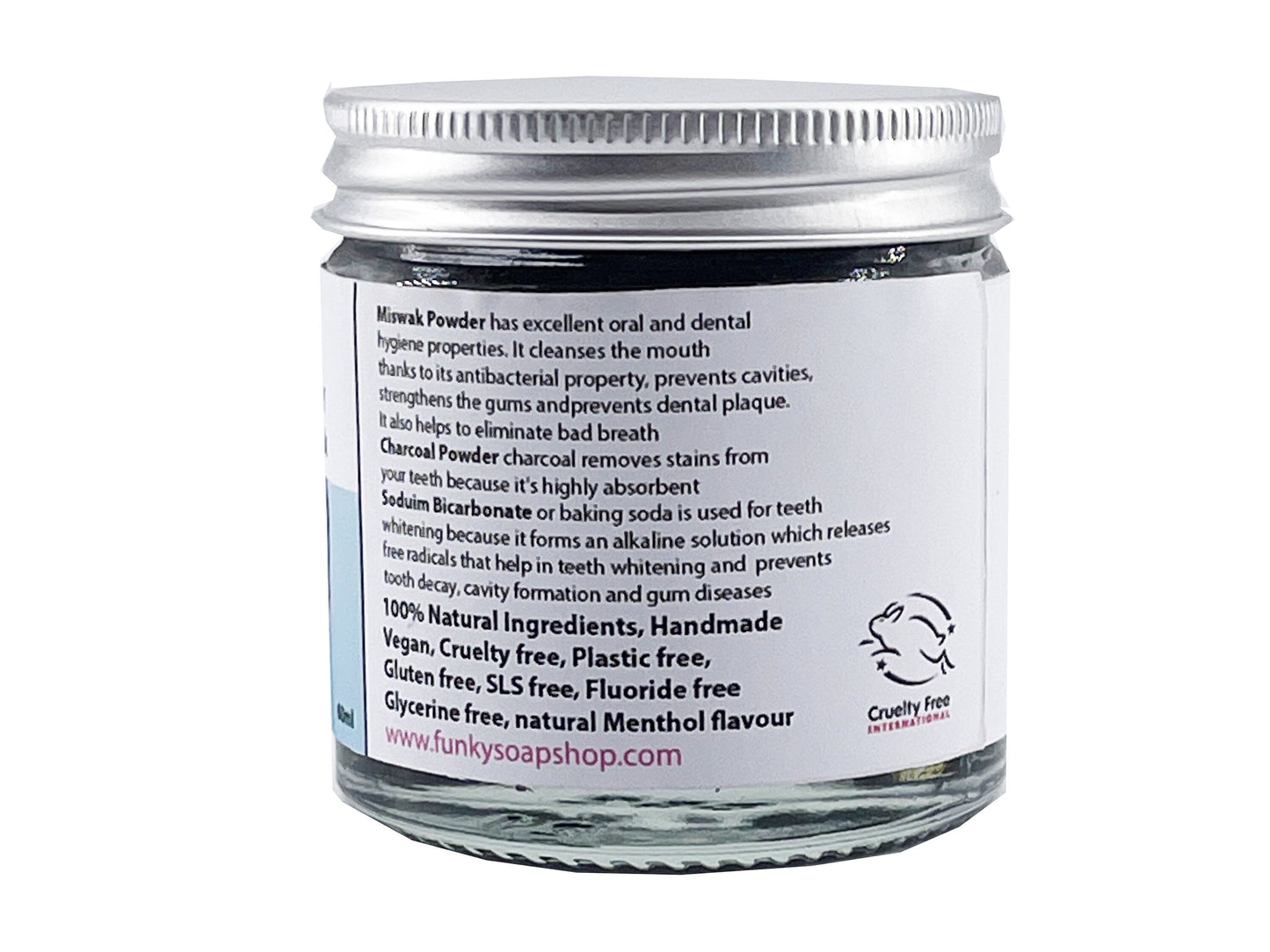 Charcoal and Miswak Natural Tooth Powder, 60ml - Funky Soap Shop