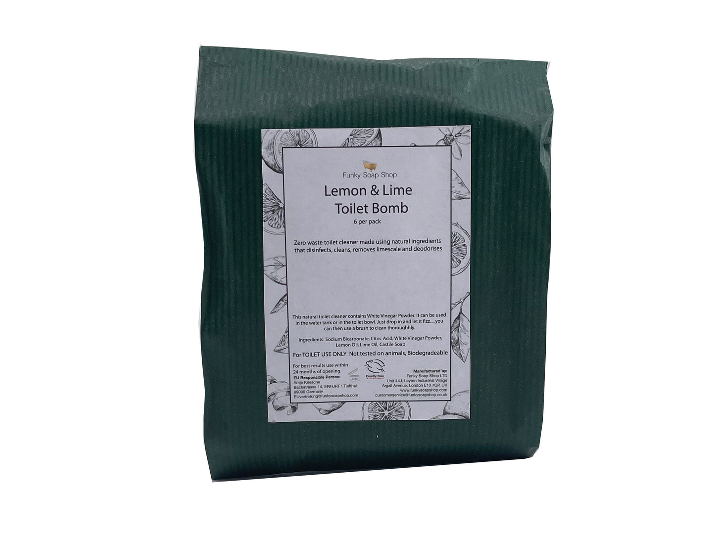 Lemon and Lime Toilet Bomb, 6 per pack - Funky Soap Shop
