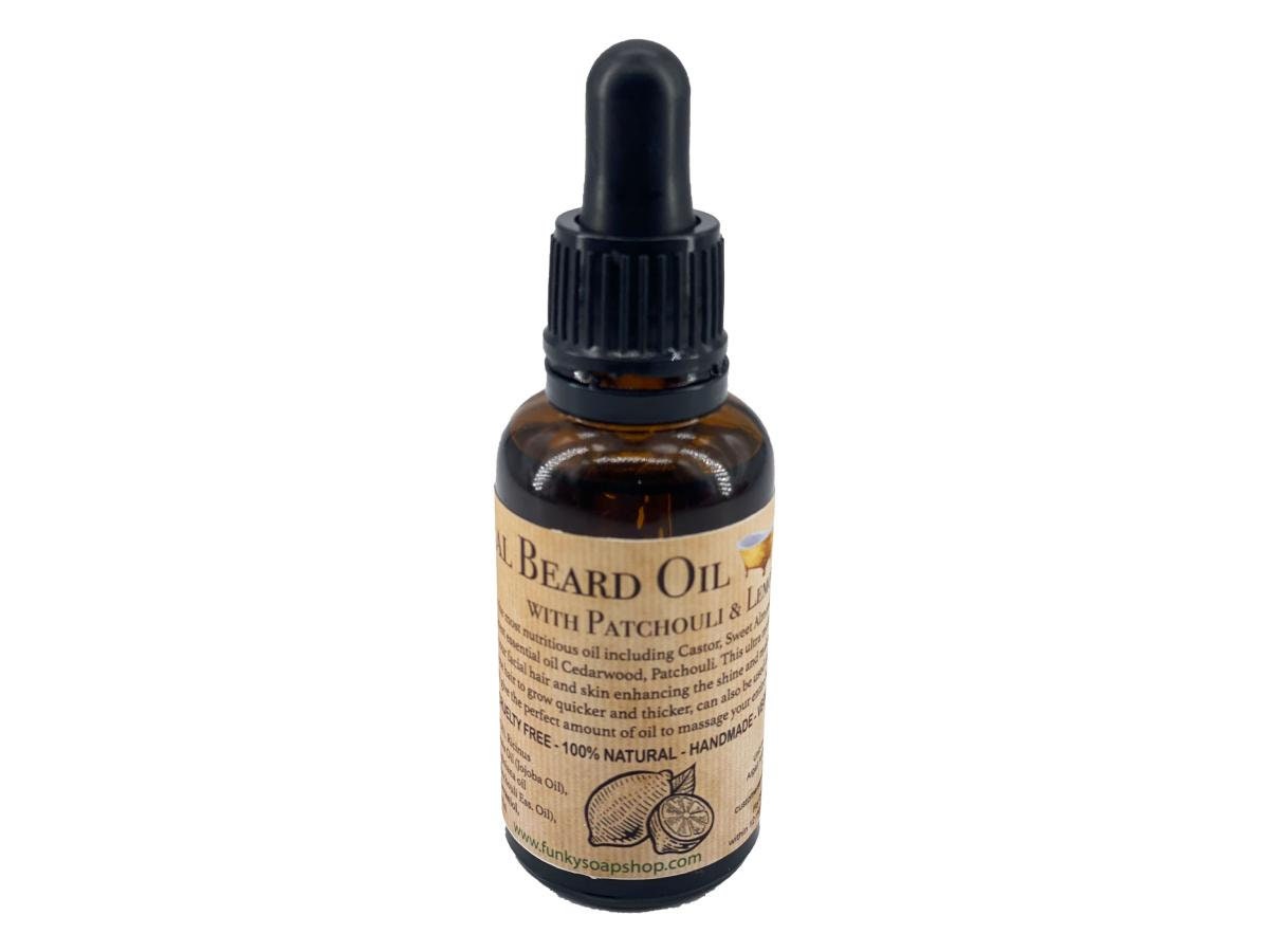 Natural Beard Oil with Patchouli & Lemon 100ml/30ml - Funky Soap Shop