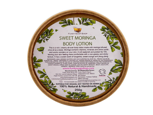 Sweet Moringa Body Lotion, Kraft Tub 250g, Plastic Free - Funky Soap Shop