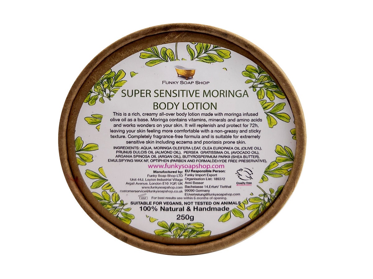 Super Sensitive Moringa Body Lotion, Fragrance Free, Kraft Tub 250g, Plastic Free - Funky Soap Shop