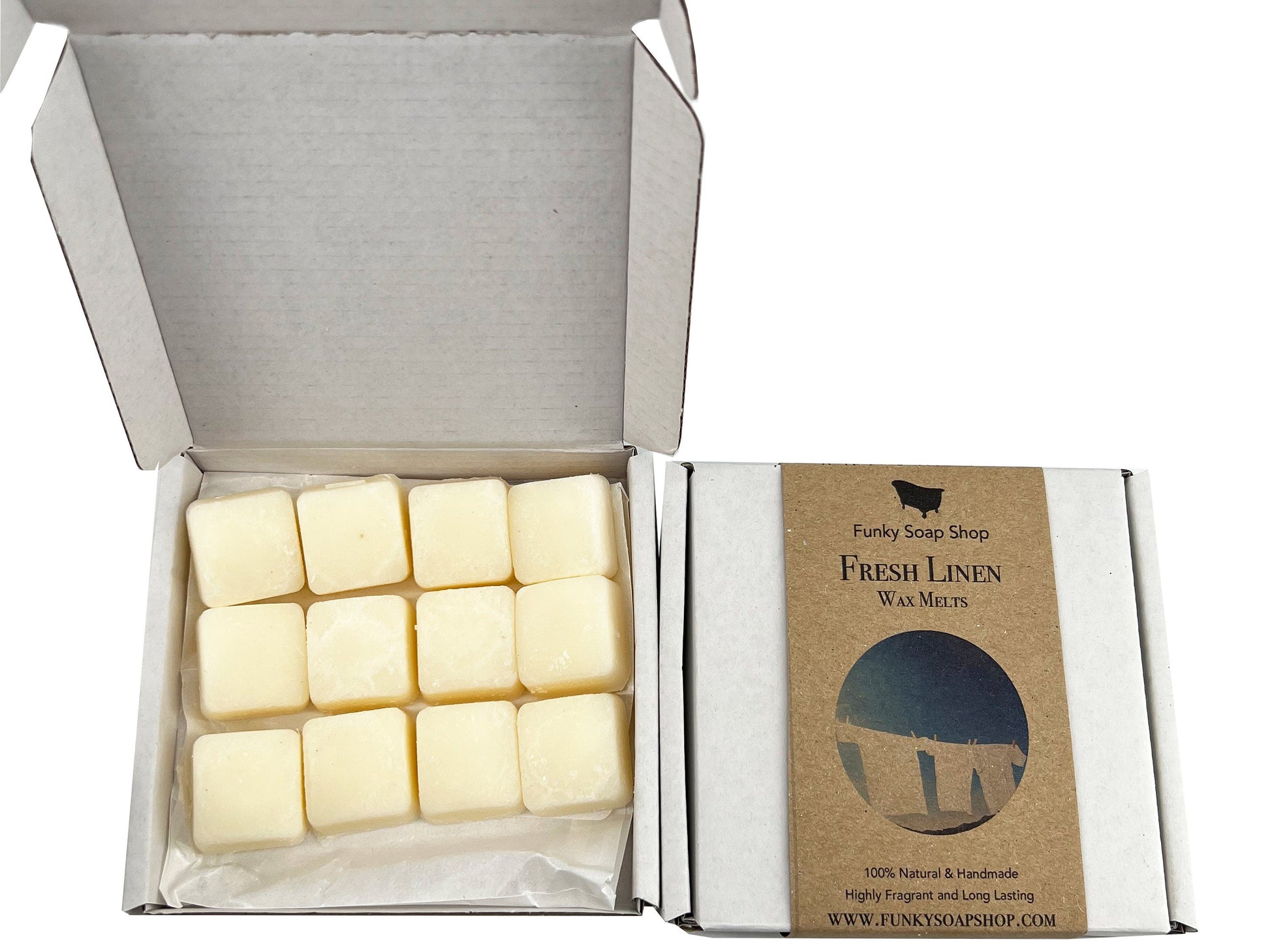 Fresh Linen, Wax Melts Wax Melts, 12 cubes 90g total - Funky Soap Shop