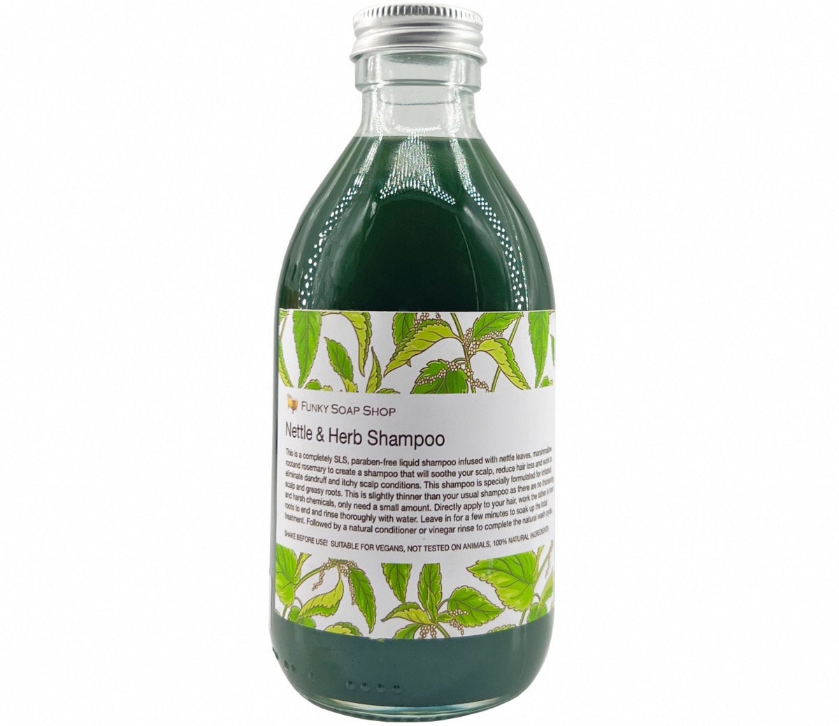 Nettle and Herb Liquid Shampoo, Glass Bottle - Funky Soap Shop