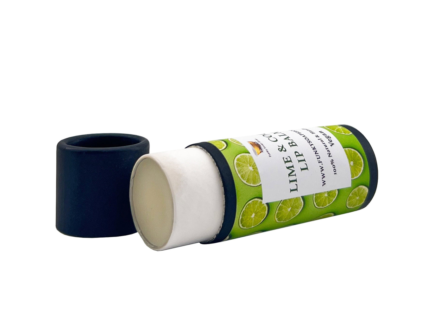 Lime & Cocoa Butter Vegan Lip Balm, Biodegradable Cardboard tube, 15g - Funky Soap Shop