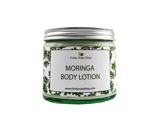 Sweet Moringa Body Lotion, Glass Tub of 250g - Funky Soap Shop