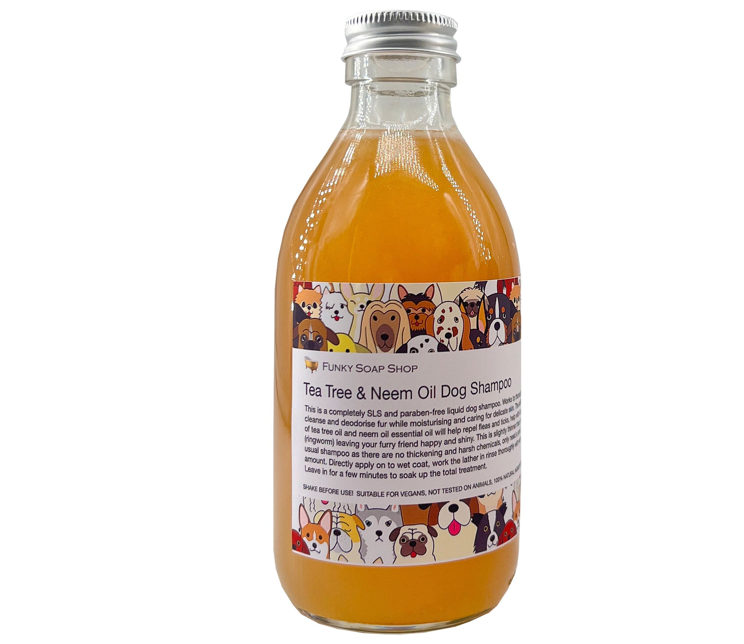 Tea Tree & Neem Oil Liquid Dog Shampoo, Glass Bottle - Funky Soap Shop