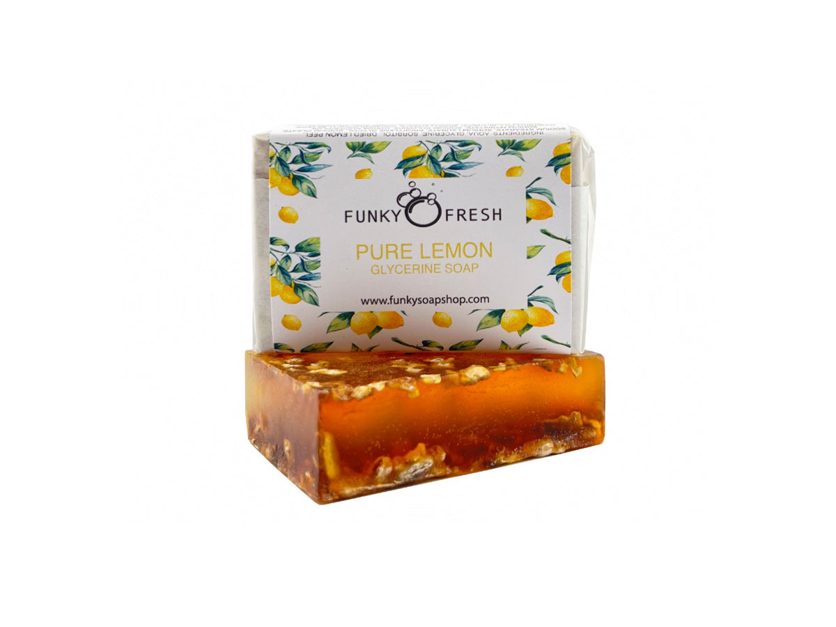 Pure Lemon Glycerine Soap infused with Lemon Peel - Funky Soap Shop